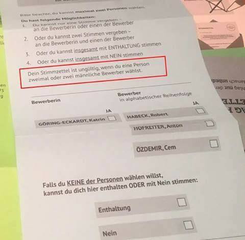 Wahlzettel der Grünen vonder Urwahl 2017